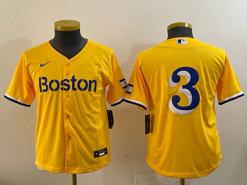 Youth 2025 Boston Red Sox #3 No Name Yellow City Edition Nike MLB Jersey style 01